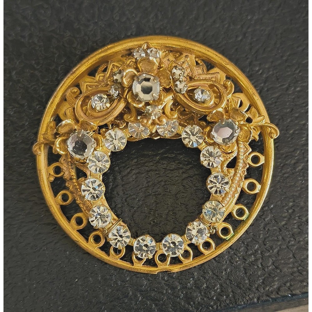 Vintage Hand Wired Rhinestone Wreath Scarf Clip Haskell-Era Construction